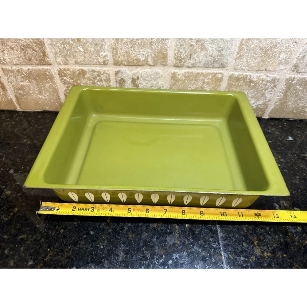 Cathrineholm‎ Lotus Enamelware 14x9 Lasagna Baking Pan Avocado Green Vintage